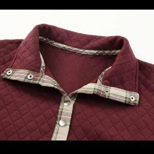 Brand New Plaid Print “Burgundy” Half Button Sweatshirt super cute Sz XL